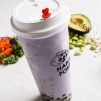 Taro Coconut · Taro and coconut blended with whole milk, bottom with tapioca pearls.