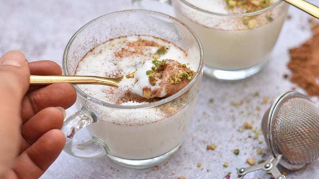 Hot Orchids /  Sahlab (Sachlav) · Vegetarian. Ground sahlab orchid mixed with hot milk, orange blossom water, cinnamon & vanilla 
topped with nuts & cinnamon.