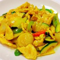 Spicy Curry  · Spicy.  (Chicken, Beef or Shrimp) Stir fried with onions, potato ,bamboo shoots. zucchini, b...