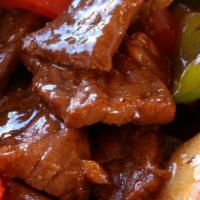 Black Pepper · Spicy. Chicken, beef or shrimp. Onions and bell pepper served with homemade spicy black pepp...