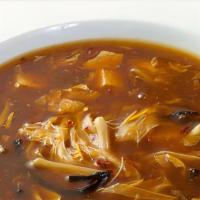 Hot & Sour Soup · Spicy. Tofu, bamboo shoots, black mushrooms and egg (large order include shrimp, pork and sc...