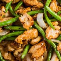 Chicken W. Green Beans · Wok fried with chicken, green beans, carrots and onions in a black pepper garlic sauce.