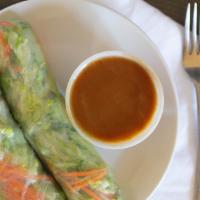 Fresh Rolls · Two rolls. Lettuce, cabbage, carrots,cucumber  served with peanut sauce.