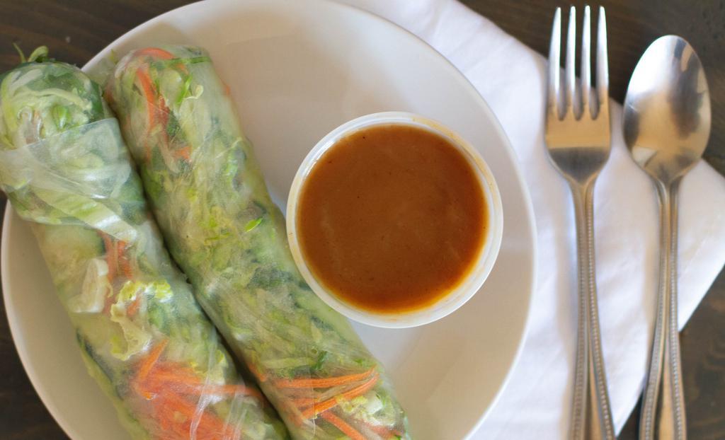 Fresh Rolls · Two rolls. Lettuce, cabbage, carrots,cucumber  served with peanut sauce.