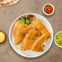 Click Cluck Tenders · Chicken tenders breaded and fried until golden brown. Served with your choice of dipping sau...