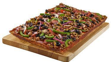 Medium Jackpot Pizza · Ham, Italian sausage, beef, mushrooms, green peppers, red onions, black olives, and green olives.