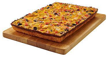 Large Santa Fe Pizza · Chicken, red onions, black olives, tomatoes, Cheddar cheese, green chilies, and green chili sauce.