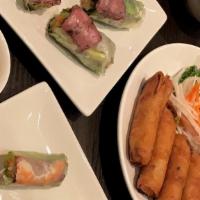 Gỏi Cuốn/Spring Rolls · Rice paper wraps with lettuce, rice noodles, and cilantro.