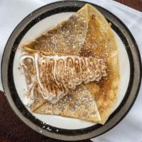 Sugar & Spice Crepe · Butter, sprinkled sugar, & cinnamon topped with powdered sugar.