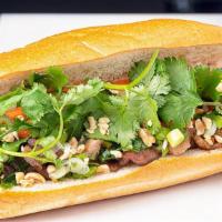  Grilled Pork · Thịt nướng.
Includes- yellow onions, pickled daikon & carrot, jalapeño, cilantro, peanuts an...