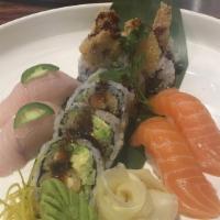 Shrimp Tempura Roll · Shrimp tempura, cucumber, avocado, masago, kani and eel sauce.