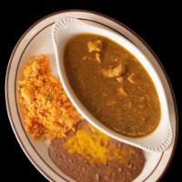 Chile Verde · Tender pieces of pork cooked in a special tomatillo sauce.