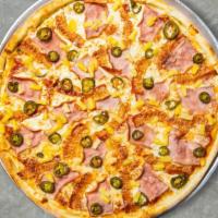 Devil'S Hawaiian Pizza  · Fresh pineapples, ham, mozzarella, and spicy jalapenos baked on a hand-tossed dough
