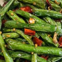 Green Bean Stir-Fried 干煸四季豆 · Vegetarian, spicy.