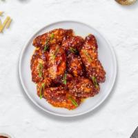 K'Town Wings (Boneless) · Boneless breaded fresh chicken wings, fried until golden brown, and tossed in korean BBQ sau...