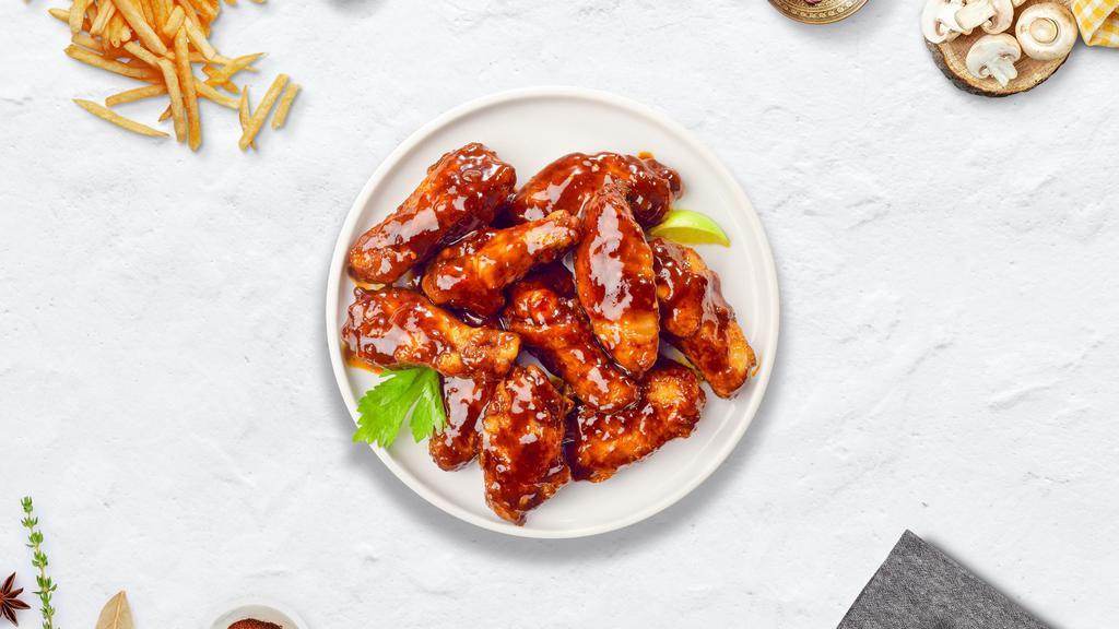 Be My Bbq Wings (Boneless) · Boneless breaded fresh chicken wings, fried until golden brown, and tossed in barbecue sauce. Served with a side of ranch or bleu cheese.