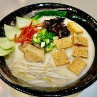 Vegan Ramen · Creamy vegetarian broth, vegan noodles, tofu, bean sprouts, bok choy, green onions, ginger, ...