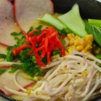 Curry Ramen · Curry soup base, normal wavy noodles, chashu or bbq pork, bean sprouts, bok choy, green onio...