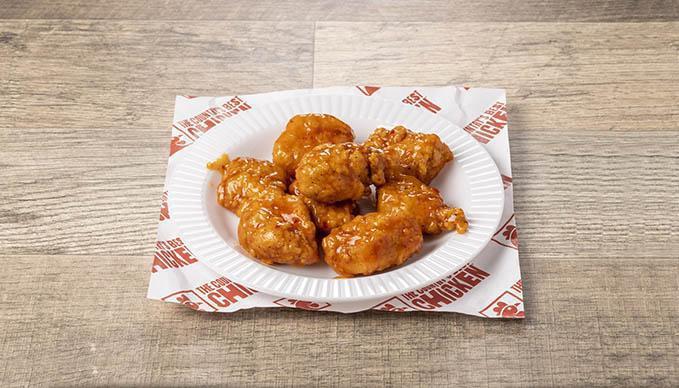 Boneless Wings - 8 Piece · Our wings come in our choice of bone-in or boneless and your choice of sauce. Available in 8 or 16 pieces.  Eat them alone or pair them with a side and a dipper.
