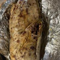 Asada | Steak Burrito · Steak, Rice, Beans, & Mozzarella Cheese.
