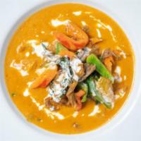 Panang Curry. · Panang curry cooked with coconut milk, bell pepper and sweet basil.