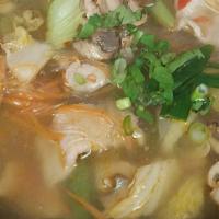 Sukiyaki · Napa cabbage, mushroom, green onion, cilantro, glass noodle, egg, celery and shredded carrot.