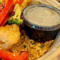 Viet-Veggie · Tempura battered cauliflower, grilled broccoli and bell peppers tossed in choice of signatur...
