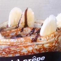 Banana Chocolate Crepe · Sliced bananas, chocolate truffles, chocolate custard cream, whipped yogurt, chocolate sauce...