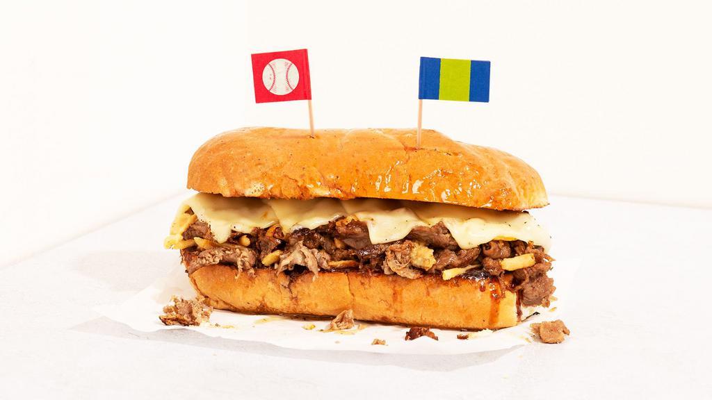 Bbq Cheesesteak · Steak sandwich with BBQ sauce, grilled onions, and your choice of cheese.