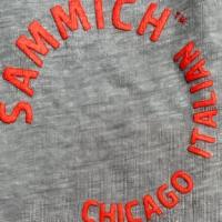 Grey Sammich Logo Shirt · Grey Shirt with a Large Red Sammich Logo on the Back and a Small Logo on the left chest.