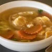 Wonton Soup · Minced chicken, stuffed wontons with choice of meat and bok choy, carrots, onions, garlic, c...