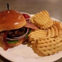Bacon Cheeseburger · Topped with hickory smoked bacon and your choice of cheddar, pepper jack, mozzarella, provol...