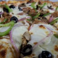 The Kaiser · Spicy Italian sausage, pepperoni, bell peppers, onion, mushrooms and black olives.