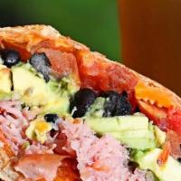 No 25* · Thinly sliced Ham, fresh tomatoes and avocados, seasoned black beans, and shredded cheddar c...