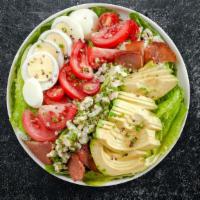 Cobb Clash Salad · (Vegetarian) Romaine hearts, blue cheese, bacon, hard-boiled pastured egg, avocado, and toma...