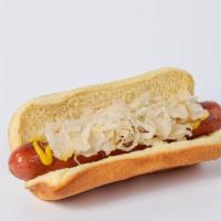Kraut Dog · Mugsy dog, mustard and sauerkraut.