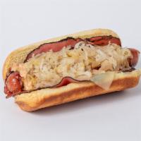 Reuben Dog · Mugsy dog, mugsy sauce, fry sauce, spicy brown mustard, sauerkraut, Swiss cheese and pastrami.