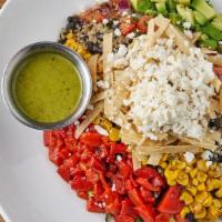Southwest Chop Salad · Mixed greens, avocado, corn, quinoa & black beans, roasted red pepper, pico de gallo, tortil...