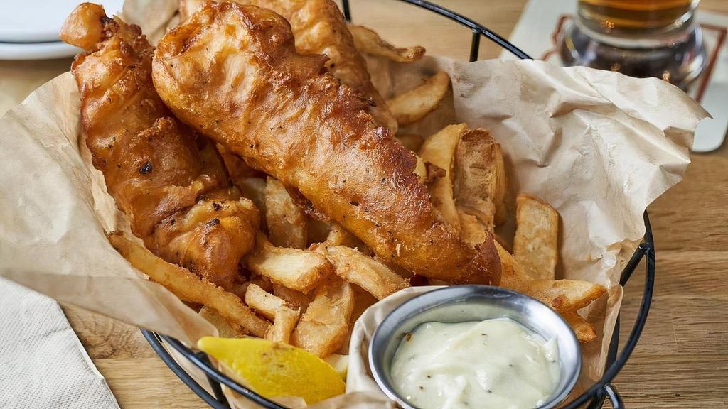 Pub Fish & Chips · Atlantic cod filet dipped in kilt lifter beer batter, fried crispy, and served fries, homemade tartar sauce, and lemon wedges.