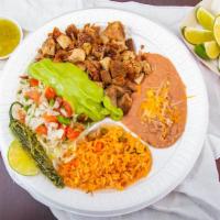 Carnitas Plate · Include rice and beans.