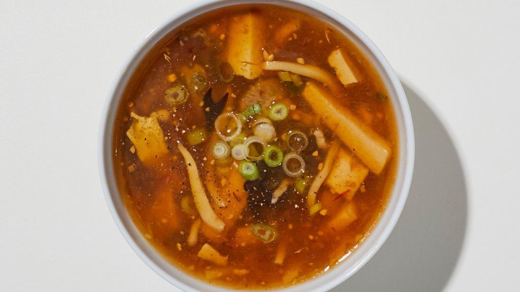 Hot And Sour Soup · Spicy! Szechuan classic chicken broth with tofu and egg.