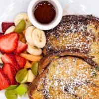 Pan Frances (French Toast) · Macrina cinnamon swirl French toast + Seasonal Fruit.  Add bacon for an additional charge.