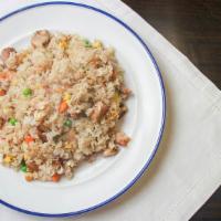 Chicken Fried Rice · Chicken, peas, carrots, onions - fried rice.
