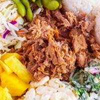 Kalua Pork · Comes with a serving of two scoops of rice, one side of salad of your choice and dressing. M...