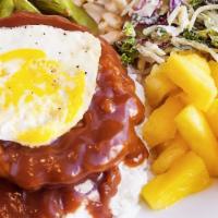 Loco Moco Beef · Comes with a serving of two scoops of rice and dressing. Grilled Angus beef patty, fried egg...