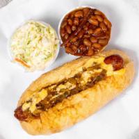 Green Chili Cheese Dog · Choice of hot link or sausage smothered in a cheese sauce and chili.