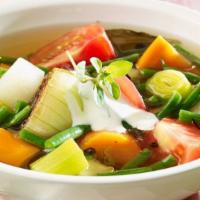 Mixed Vegetable Soup · Clear broth soup with carrots, baby corn, onions, cabbage, mushrooms, broccoli and cilantro,...