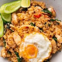 Spicy Fried Rice · Your choice of meat stir-fried with Thai jasmine rice, onions, bell peppers, and Thai basil.