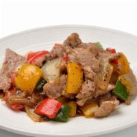 Pepper Steak / Pad Steak Prik Tai · Bell peppers, onion, garlic, tomato, black peppercorns stir-fried together with your choice ...
