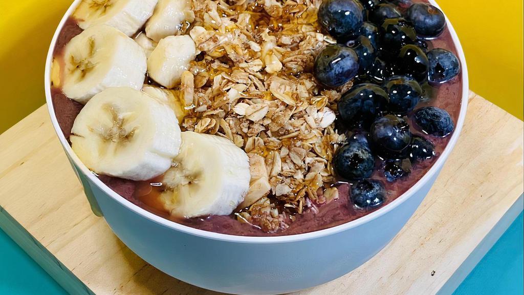 Acai Og Bowl (Gf) · This acai is how it all started in Brazil. It's simple and delicious Tambor Acai with bananas, blueberries, and guarana syrup.